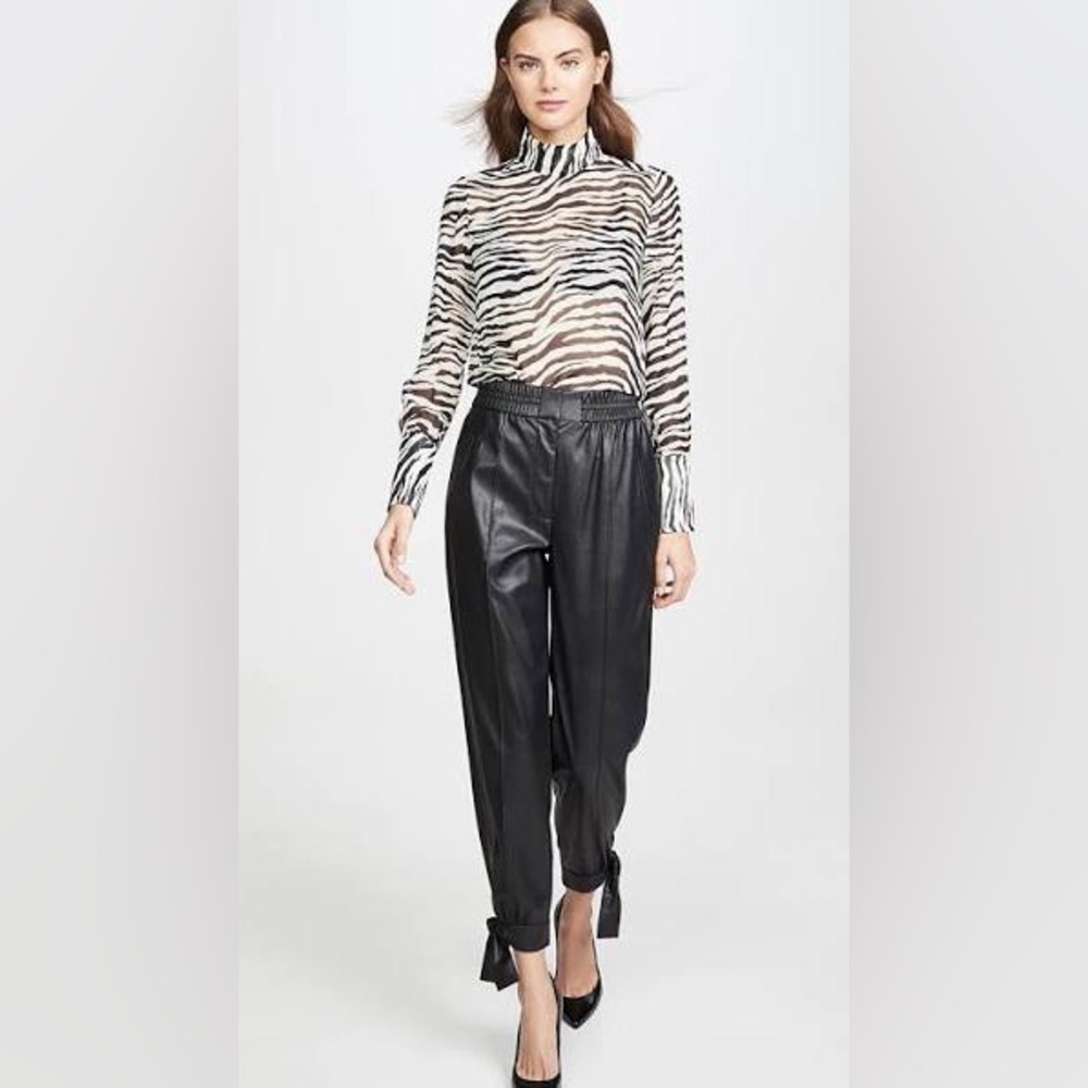 Rebecca Taylor Black Vegan Leather Ankle Tie Pants size 6 - Picture 3 of 9